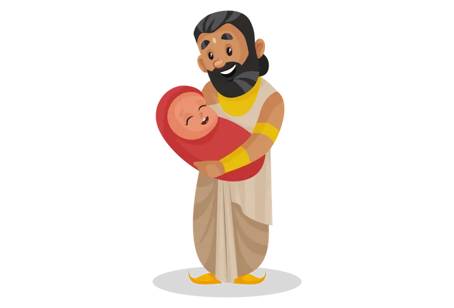 Rei Janaka carregando criança no braço  Ilustração