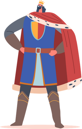 Membro da família real medieval do rei em traje histórico e coroa de ouro, personagem isolado de conto de fadas do reino antigo  Ilustração