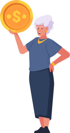 Reiche Geschäftsfrau hält Münze  Illustration