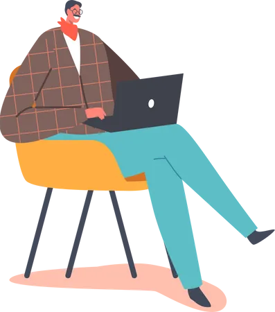 Reifer Mann arbeitet am Laptop  Illustration