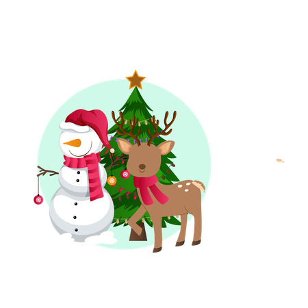 Reindeer and snowman  Illustration