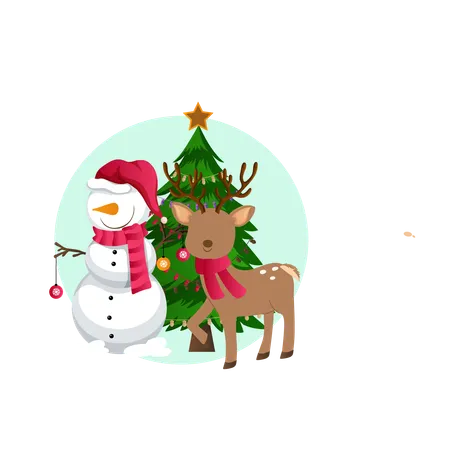 Reindeer and snowman  Illustration