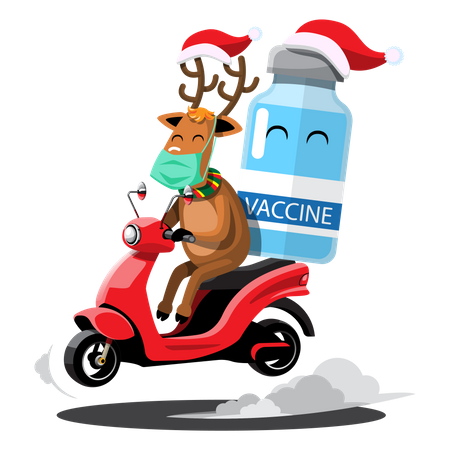 Reindeer on bike bringing vaccine Illustration