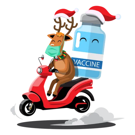 Reindeer on bike bringing vaccine Illustration