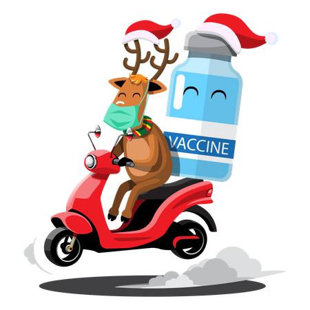 Reindeer on bike bringing vaccine  Illustration