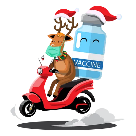 Reindeer on bike bringing vaccine  Illustration