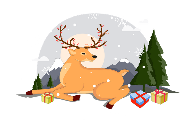 Reindeer Sitting in Snowfall Illustration