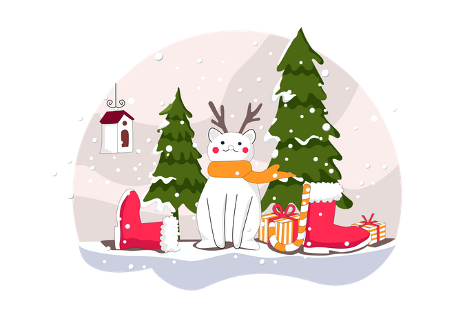 Reindeer sitting with Christmas things  Illustration