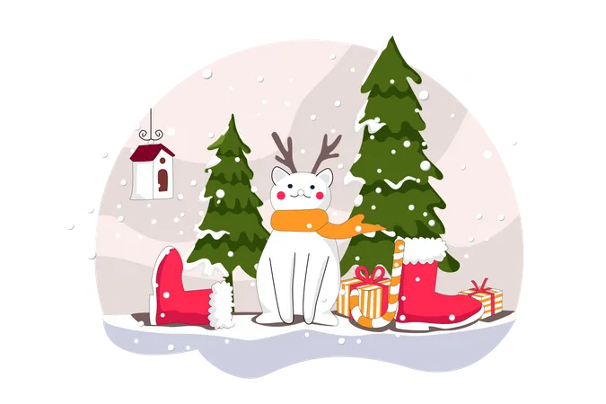 Reindeer sitting with Christmas things  Illustration