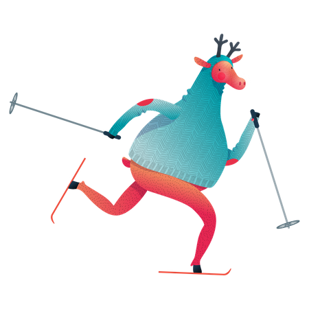 Reindeer skiing Illustration
