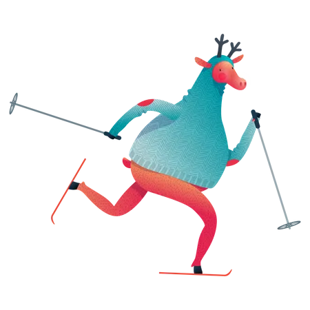 Reindeer skiing Illustration