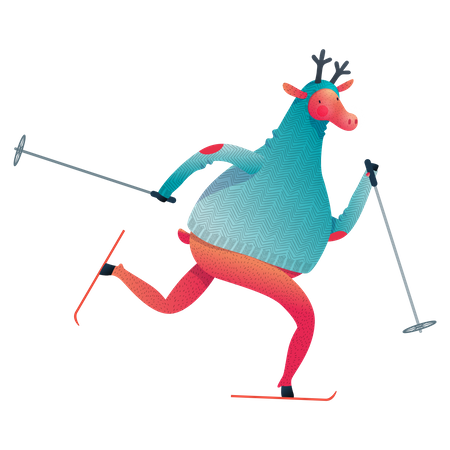 Reindeer skiing  Illustration