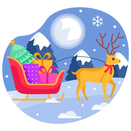 Reindeer Sleigh carrying many gifts Illustration