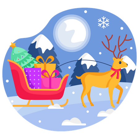 Reindeer Sleigh carrying many gifts  Illustration