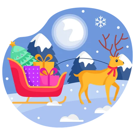 Reindeer Sleigh carrying many gifts  Illustration