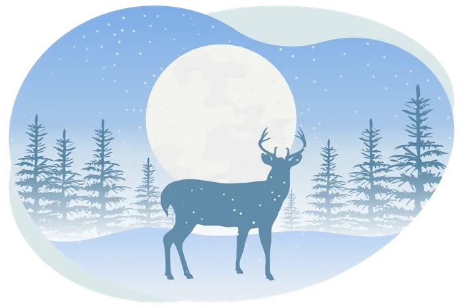 Reindeer standing in snowfall  Illustration