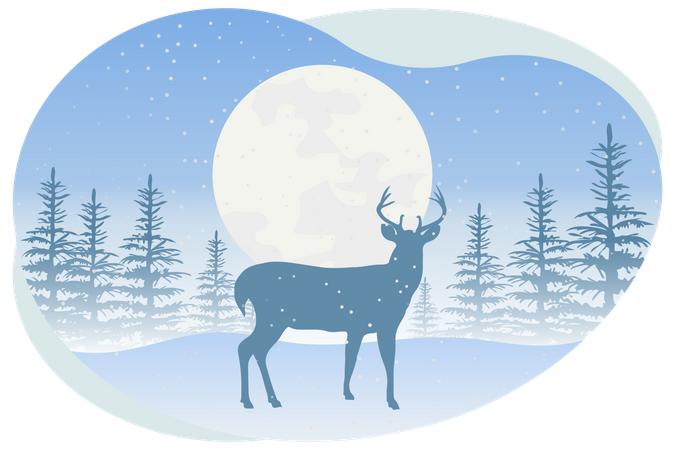 Reindeer standing in snowfall  Illustration