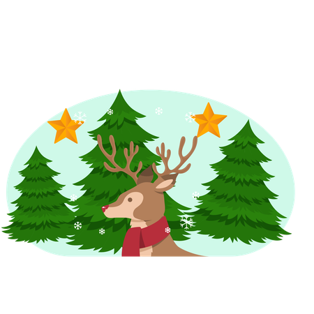 Reindeer with christmas tree  Illustration