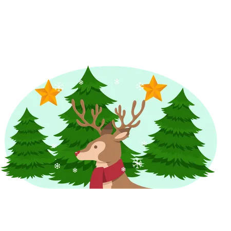 Reindeer with christmas tree  Illustration