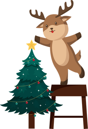 Reindeer with Christmas Tree Illustration
