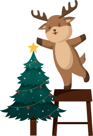 Reindeer with Christmas Tree  Illustration