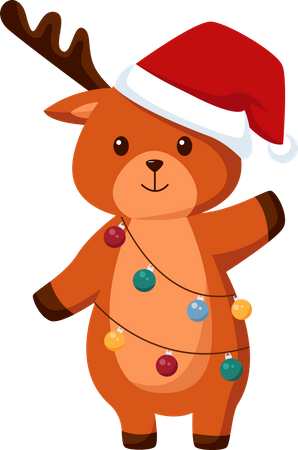 Reindeer with Garland Light Christmas Illustration