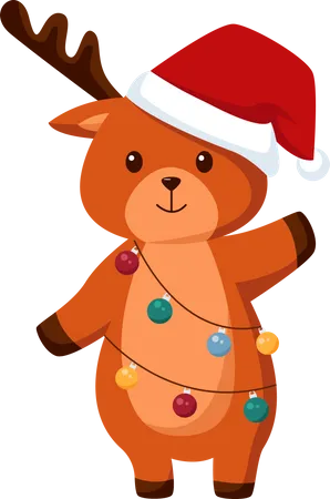 Reindeer with Garland Light Christmas Illustration