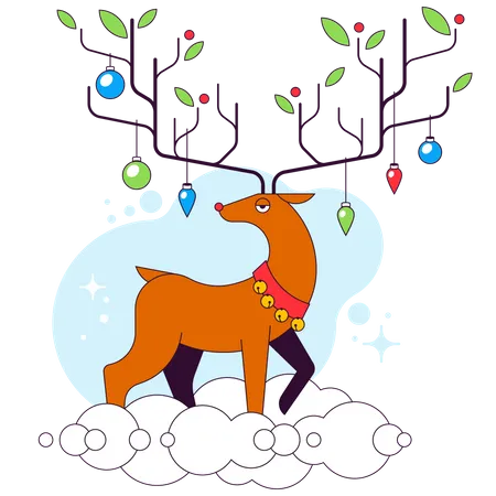 Reindeer with ornaments on horn Illustration