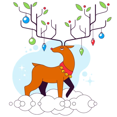 Reindeer with ornaments on horn  Illustration