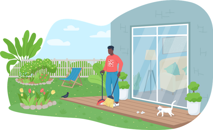 Reinigungsarbeiten im Außenbereich  Illustration