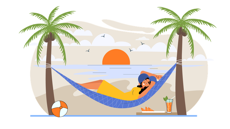 Reisende genießen Sommerurlaub am Strand  Illustration