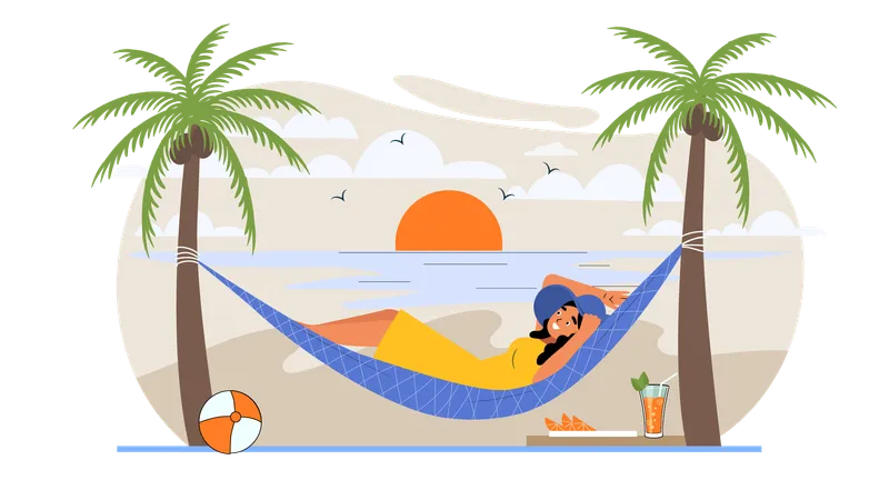 Reisende genießen Sommerurlaub am Strand  Illustration