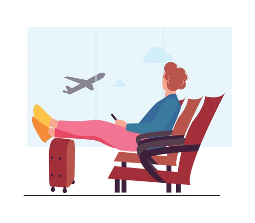 Reisender wartet auf Flug im Flughafen  Illustration