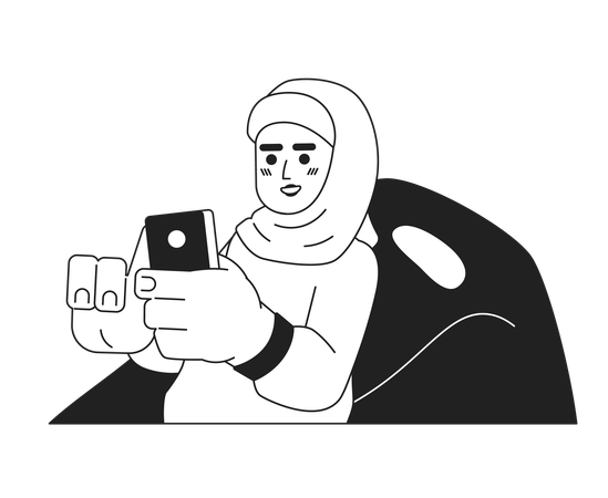 Chica hijab relajante en un sillón puf  Ilustración