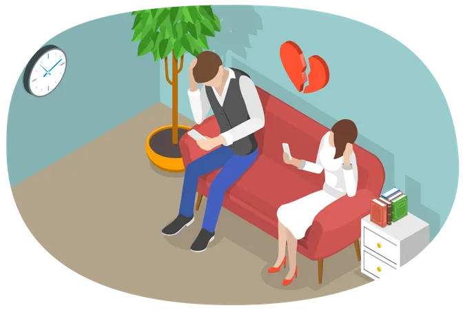 3 D Isometric Flat Vector Conceptual Illustration Of Family Breakup Young Couple Relationship Problems Illustration