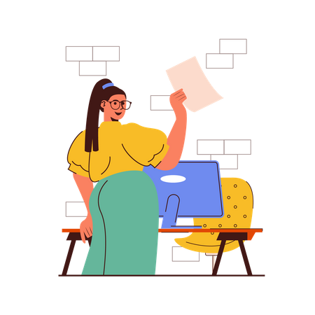 Jovem segurando relatório de negócios  Ilustração