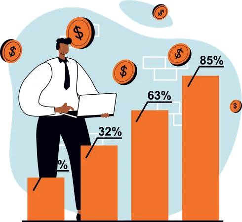 Empresário procurando relatório de receitas da empresa  Ilustração