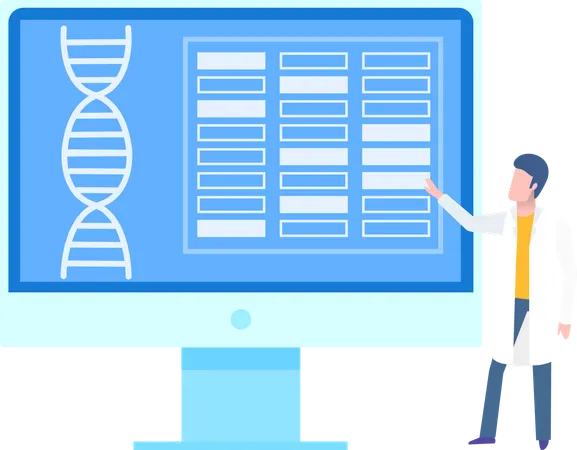 Estrutura da hélice de DNA do relatório médico no monitor  Ilustração