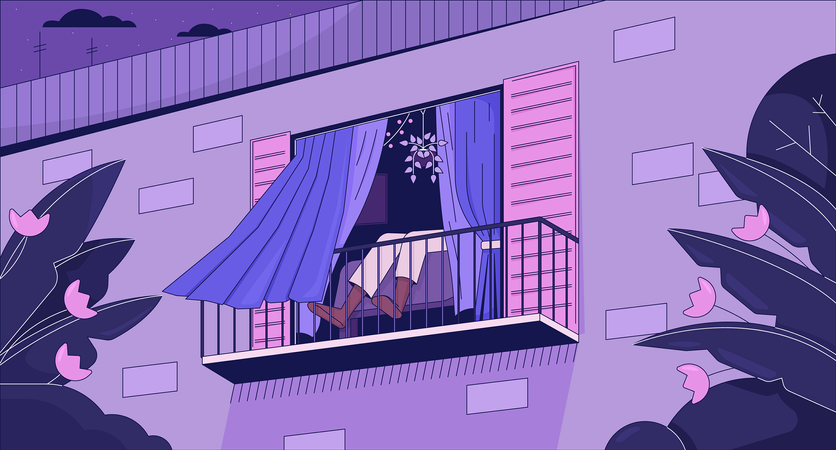 Relajarse en el balcón  Ilustración
