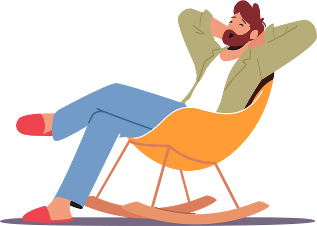 Homem relaxado sentado confortavelmente na cadeira  Ilustração