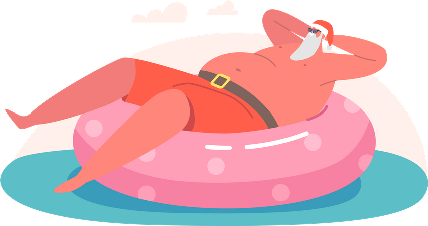 Papai Noel relaxado na piscina  Ilustração