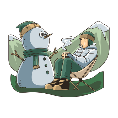 Relaxando na natureza em clima de neve  Ilustração