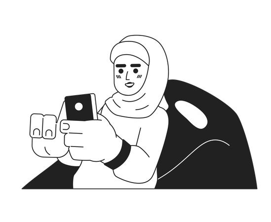 Garota hijab relaxante no pufe  Ilustração