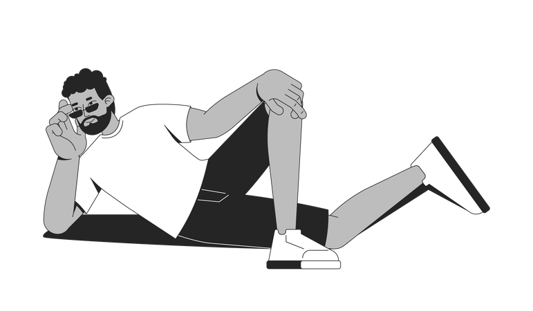 Relaxed bearded black man in sunglasses lounging on side  Illustration