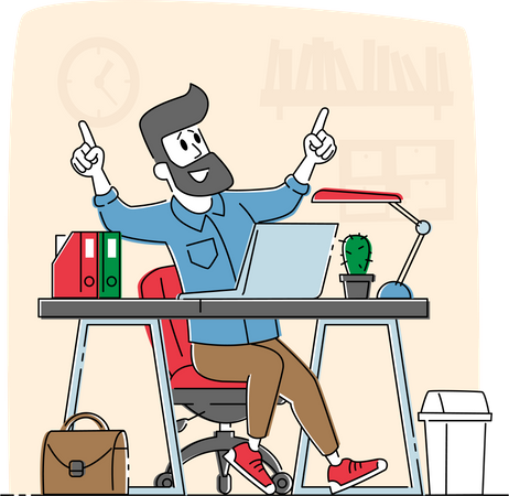 Relaxed Business Man Working on Laptop Sitting at Desk Thinking of Task  일러스트레이션