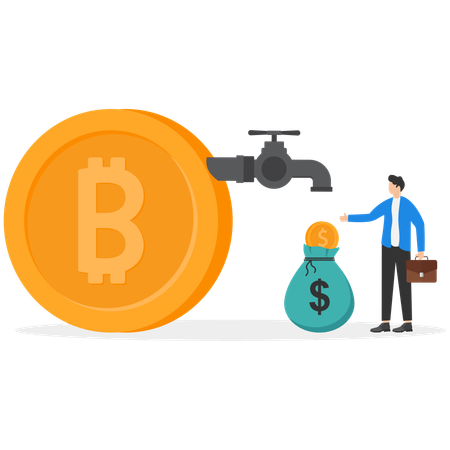Relaxed businessman with profit from bitcoin trading  Illustration