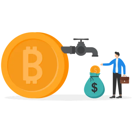Relaxed businessman with profit from bitcoin trading  Illustration