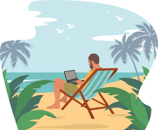 Relaxed Businessman working on vacation Illustration