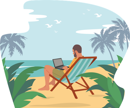 Relaxed Businessman working on vacation  일러스트레이션