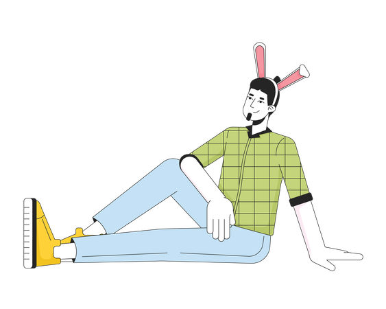 Relaxed caucasian man with rabbit ears  일러스트레이션